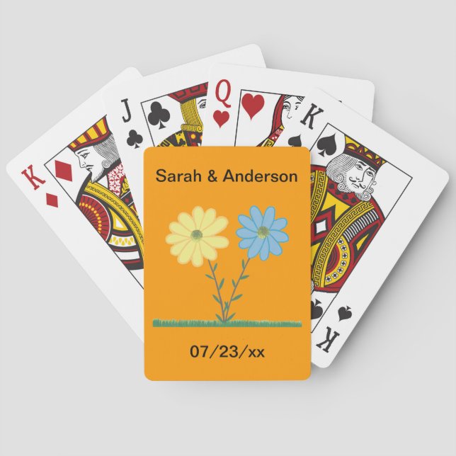 Gelbe und blaue Daisy-Blume Bridal Playing Cards Spielkarten (Rückseite)