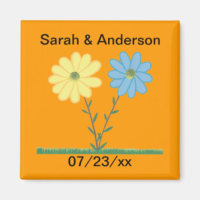 Gelbe und blaue Daisy Blumen Speichern Sie das Dat Magnet (Vorne)