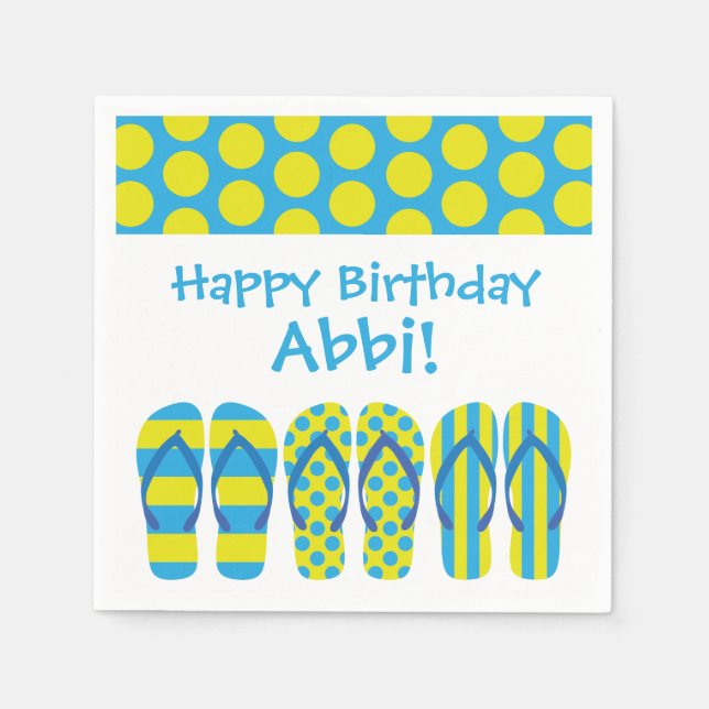 Gelbe und blaue Flip Flops Personalisiertes Party  Serviette (Vorderseite)