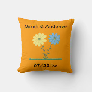 Gelbe und blaue Gänseblümchen Hochzeitskissen Kissen