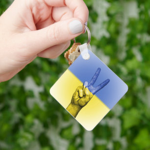 Gelbe und blaue Hand - Friedenszeichen Schlüsselanhänger