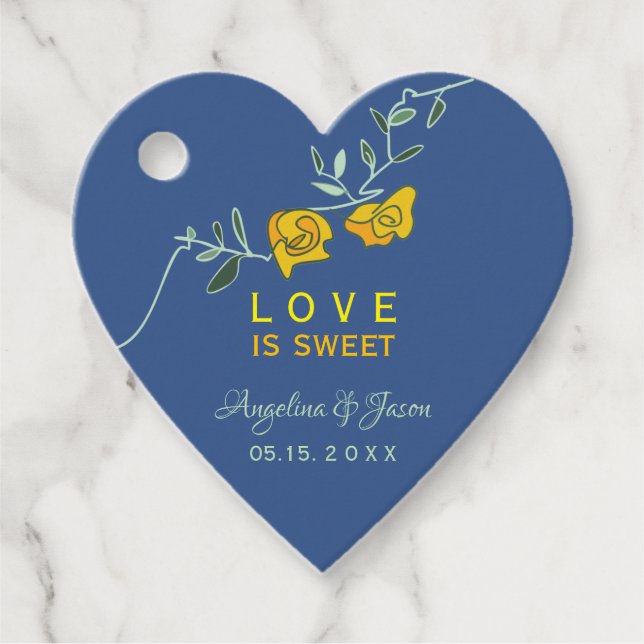 Gelbe und blaue Hochzeit Geschenkanhänger (Vorderseite)