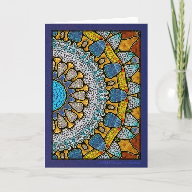 Gelbe und blaue Mandala Feiertagskarte (Vorderseite)