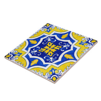 Gelbe und blaue portugiesische Keramik. Fliese