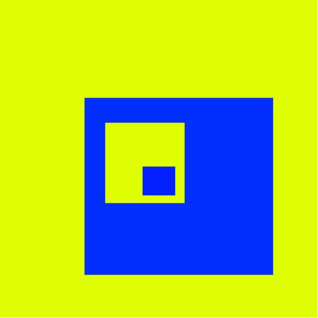 Gelbe und blaue Quadrate Freistehende Fotoskulptur (Vorne)