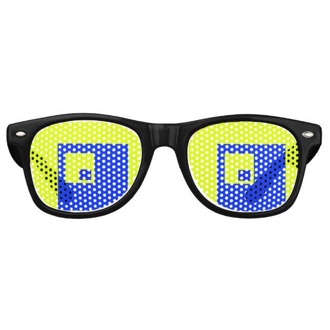 Gelbe und blaue Quadrate Partybrille (Vorderseite)