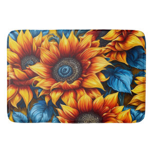 Gelbe und blaue Sonnenblumen Badematte