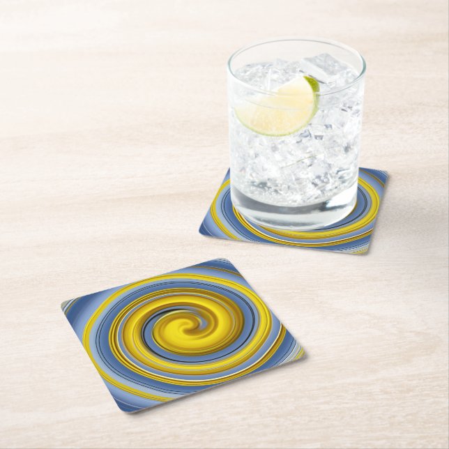Gelbe und blaue Spirale Rechteckiger Pappuntersetzer (Vor Ort)