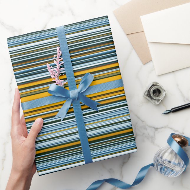 Gelbe und blaue Streifen Geschenkpapier (Schenken)