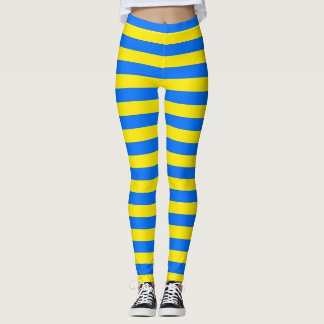 Gelbe und blaue Streifen Leggings (Vorderseite)
