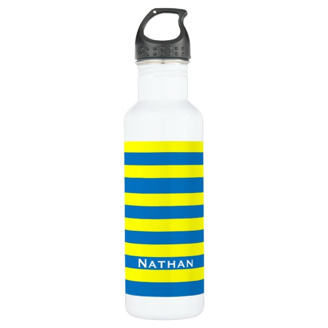 Gelbe und blaue Streifen Personalisiert Edelstahlflasche (Vorderseite)