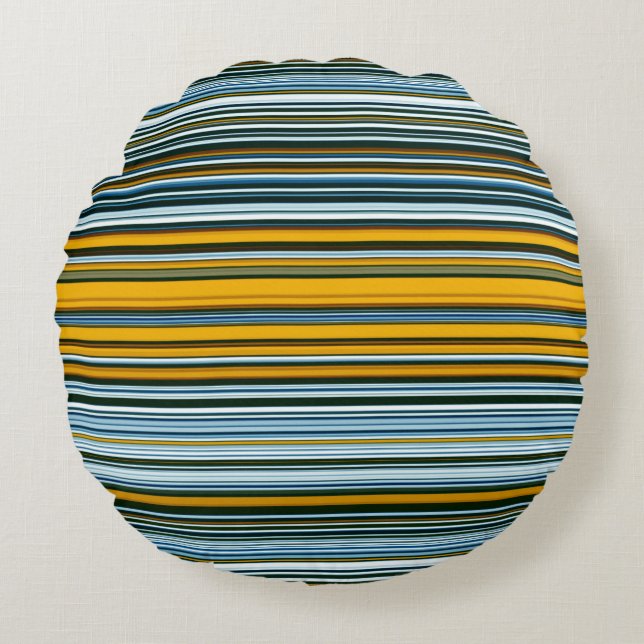 Gelbe und blaue Streifen Rundes Kissen (Vorderseite)
