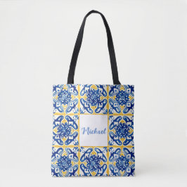 Gelbe und blaue Tile Sommerliche Reise Tasche