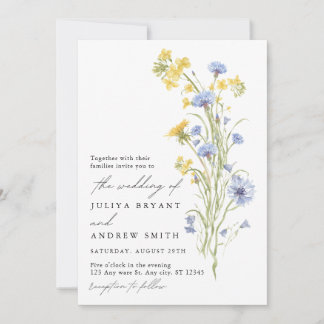 Gelbe und blaue Wildblumenhochzeit  Einladung