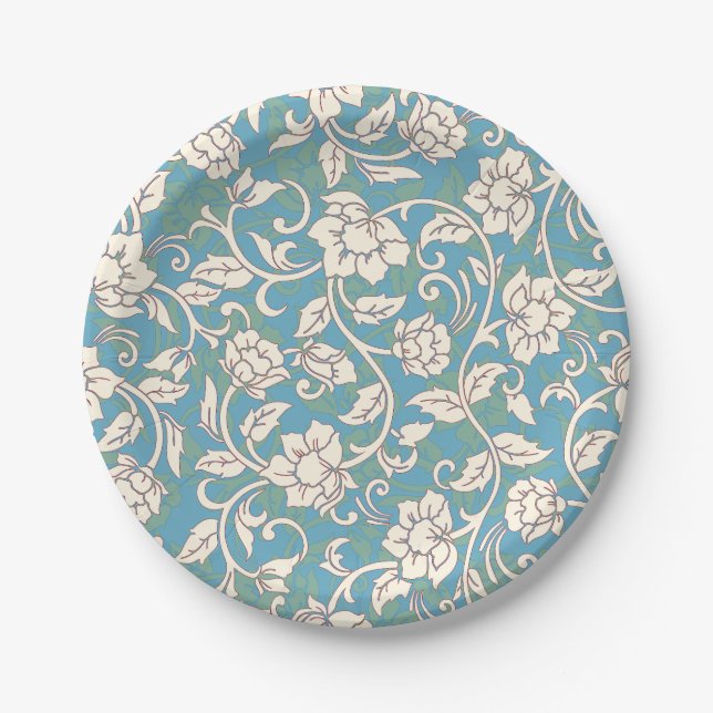Gelbe und blaue wirbelnde Blume Pappteller (Vorderseite)