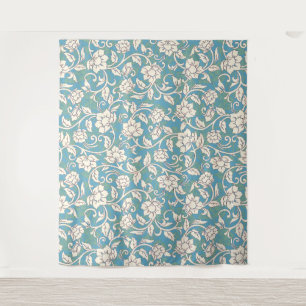Gelbe und blaue wirbelnde Blume Wandteppich