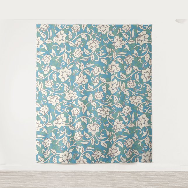 Gelbe und blaue wirbelnde Blume Wandteppich (Vorderseite)