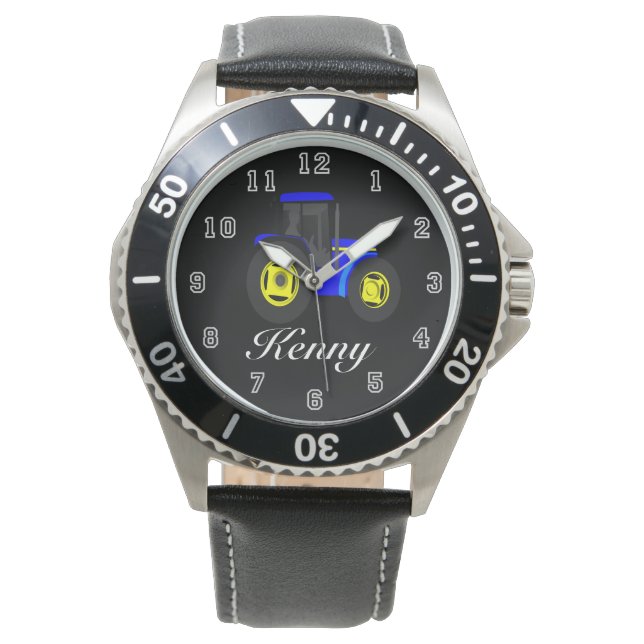 Gelbe und blaue Zugmaschine Armbanduhr (Vorderseite)