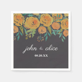 Gelbe und braune Blütenstände und Rose Hochzeiten Serviette