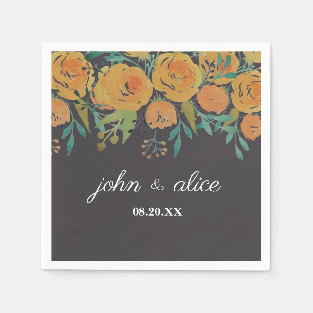 Gelbe und braune Blütenstände und Rose Hochzeiten Serviette (Vorderseite)