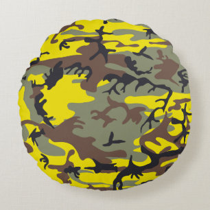 Gelbe und braune Camouflage, Militär, Armee Rundes Kissen