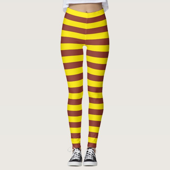 Gelbe und braune Streifen Leggings (Vorderseite)