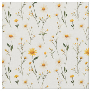 Gelbe und Elfenbeinfarben-Wildblumen auf Weiß Stoff