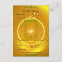 Gelbe und goldene Funken Hochzeitsdetails Karte |