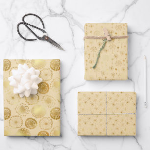 Gelbe und goldene Lüster Geschenkpapier Set