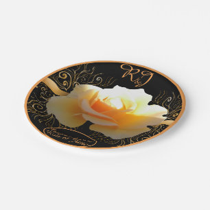 Gelbe und goldene Rose in Glanz Pappteller
