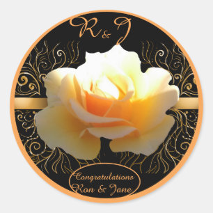 Gelbe und goldene Rose in Glanz Runder Aufkleber