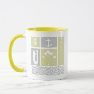 Gelbe und graue Ankerfisch-Wetterfahne im maritime Tasse