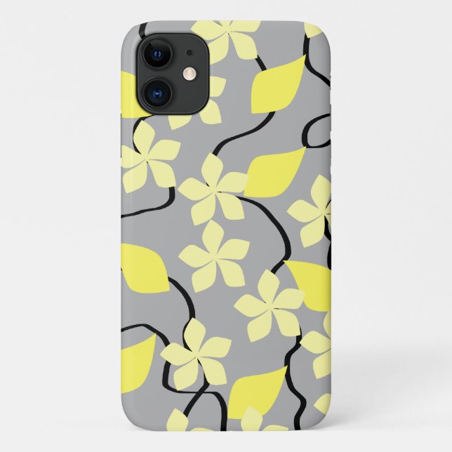 Gelbe und graue Blumen. Blumenmuster Case-Mate iPhone Hülle (Rückseite)