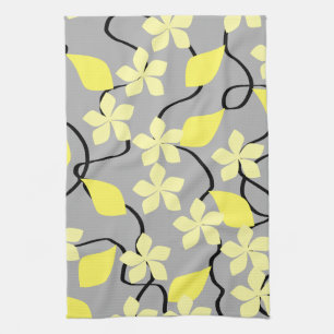 Gelbe und graue Blumen. Blumenmuster Handtuch