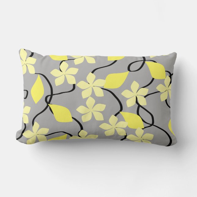 Gelbe und graue Blumen. Blumenmuster Lendenkissen (Vorderseite)