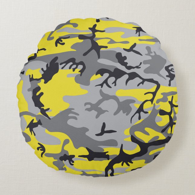 Gelbe und graue Camouflage, Militär, Armee Rundes Kissen (Vorderseite)