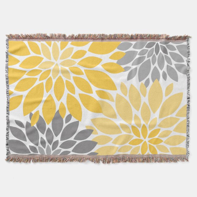 Gelbe und graue Chrysanthemen Blumenmuster Decke (Vorderseite)