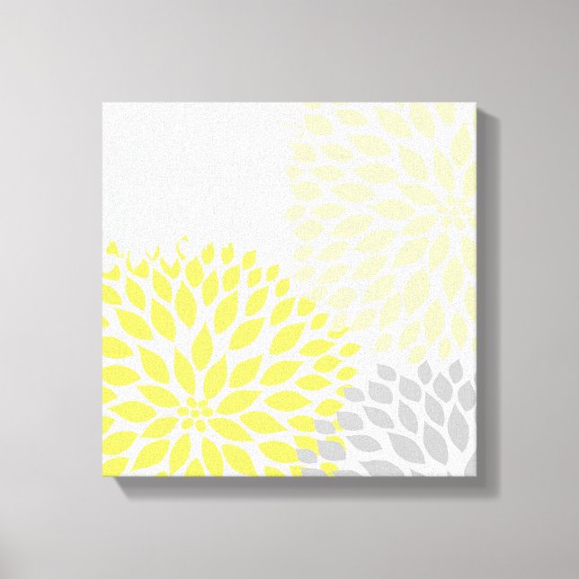 Gelbe und graue Dahlia-Quadrat Kunst, Dichtung und Leinwanddruck (Vorderseite)