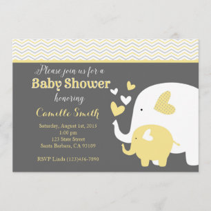Gelbe und graue Elefant-Babyparty-Einladung Einladung