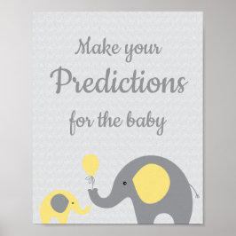 Gelbe und graue Elefantenvorhersagen für Babyzeich Poster