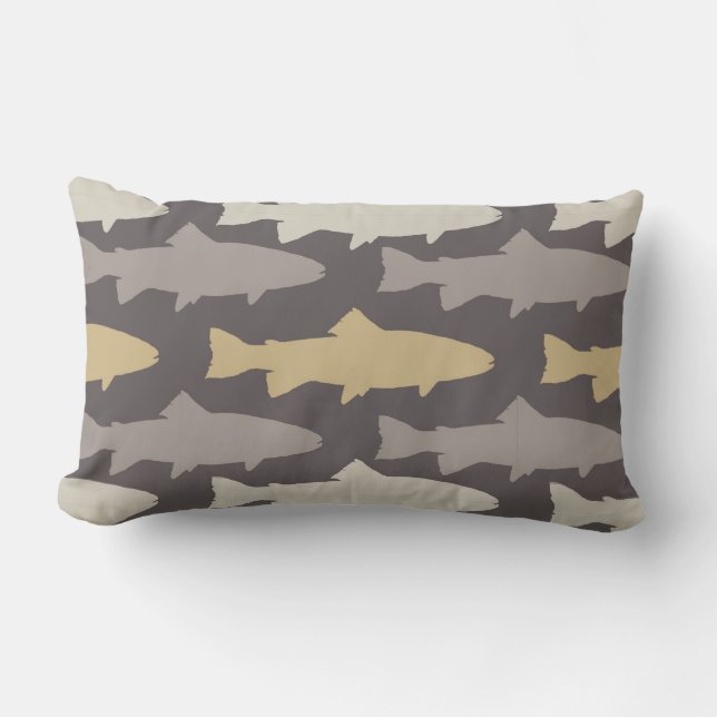 Gelbe und graue Fun Trout Fish Muster Lendenkissen (Vorderseite)