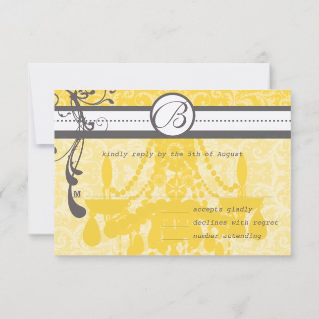 Gelbe und graue funky Wirbel Wedding RSVP (Rückseite)
