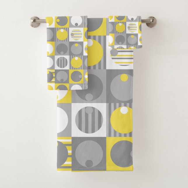 Gelbe und graue geometrische Formen Badhandtuch Set (Insitu)