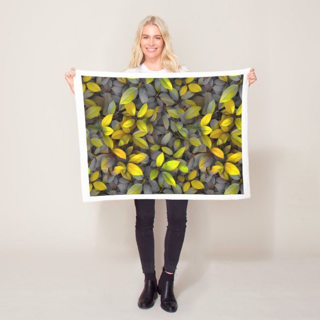 Gelbe und graue Herbstblätter Muster Fleece-Decke Fleecedecke (Beispiel)