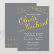 Gelbe und graue Hochzeitseinladung mit Lichtern