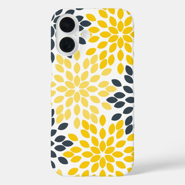 Gelbe und graue Holzkohle Moderne Blütenpracht iPhone 16 Hülle (Rückseite)