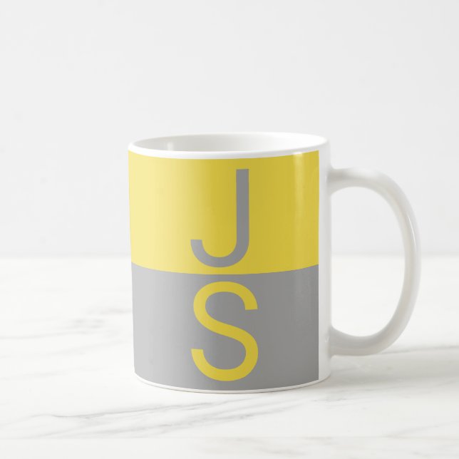 Gelbe und graue moderne Anfangsbuchstaben-Monogram Kaffeetasse (Rechts)