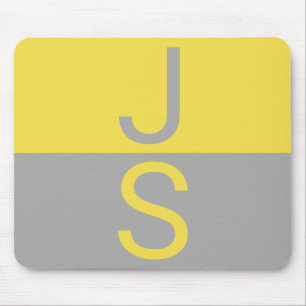 Gelbe und graue moderne Anfangsbuchstaben-Monogram Mousepad