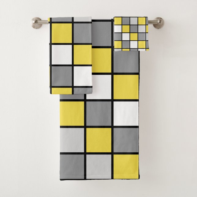 Gelbe und graue Quadrate Badhandtuch Set (Insitu)