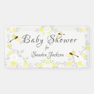 Gelbe und graue Rose Dragonfly Babydusche Bann Banner